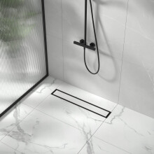 Bernkot Linear Doucheafvoer 18", Matte Zwarte Vloerafvoer met Tegelrooster & Haarfilter, 304 RVS Badkamer 2-in-1