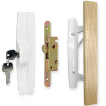 ALLYWASAI Sliding Patio Door Handle Set with Mortise Lock Key Cylinder and Face Plate Wood Handle Lock Set Fits Door Thickness from 1-1/2 to 1-3/4