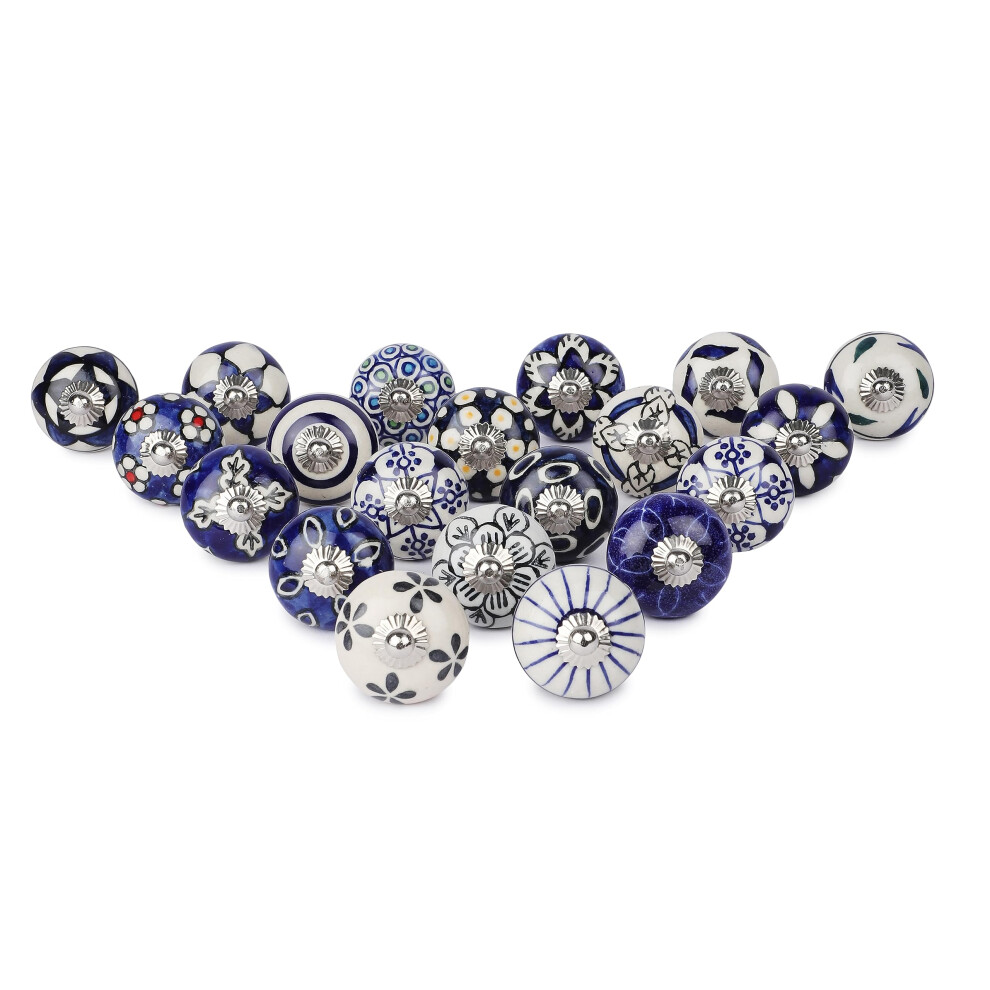 Ajuny Blue And White Handmade Painted Ceramic Knobs Cupboard Door Drawer And Furniture Pulls Handpainted Kitchen Cabinet Glossy Finishing Handles Pull 8903605881451