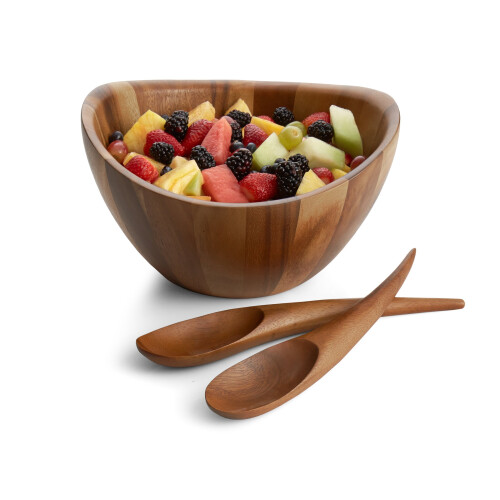 Conjunto de 3 Peças de Tigela de Salada de Madeira Nambe Gourmet Harmony | Grande Tigela de 12 Polegadas 1