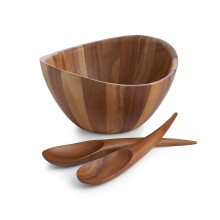 nambe Set boluri de salata din lemn Gourmet Harmony 3 piese | Bol mare de salata de 12 inci cu ustensile de servire | Tosser de salata din lemn d