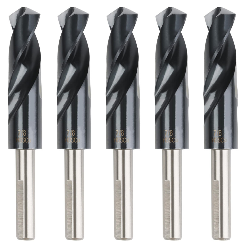 7/8 Inch Boor (5 Stuks) Industri Le Kwaliteit M35 Kobalt Titanium Aluminium Nitriet - 7/8"" Diameter En Totale Lengte Van 6"" Met Werklengte Van 3""-image