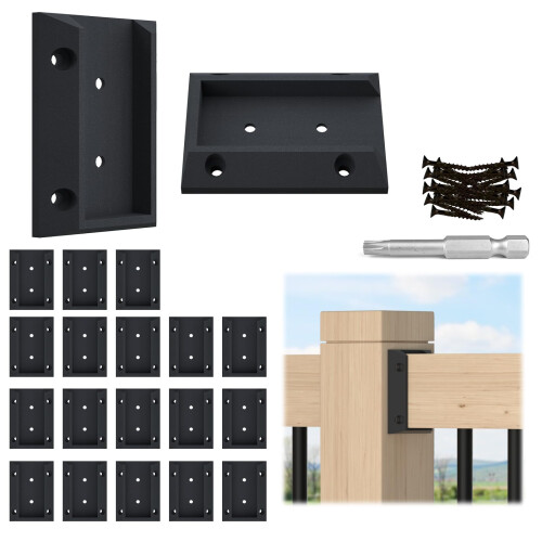 Muzata 40Pcs Deck Railing Brackets Connectors Support Kit for 2x4(1.5"d73.5") Rail with 246 Screws