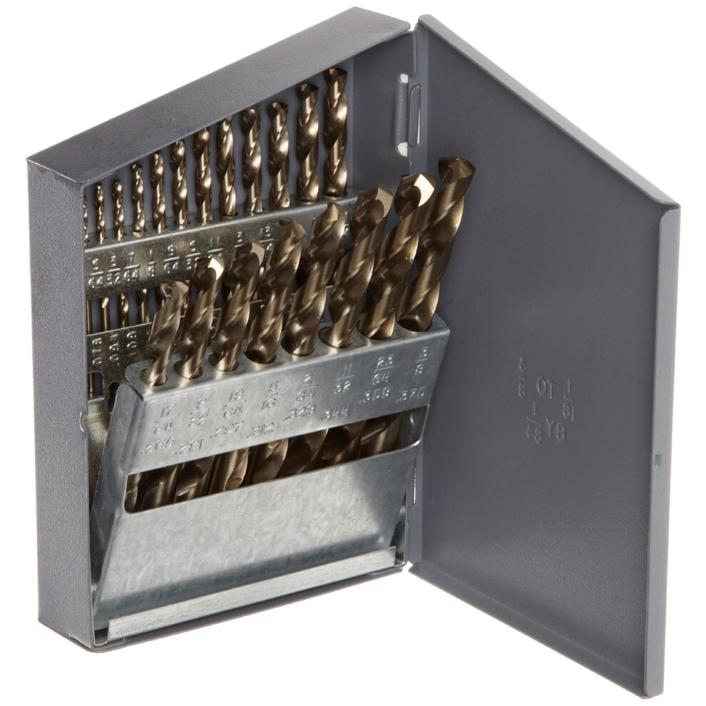 Chicago Latrobe - 69887 1V713 550 Series Cobalt Steel Jobber Length Drill Bit Set With Metal Case Gold Oxide Finish 135 Degree Split Point Inch 21 662355698877