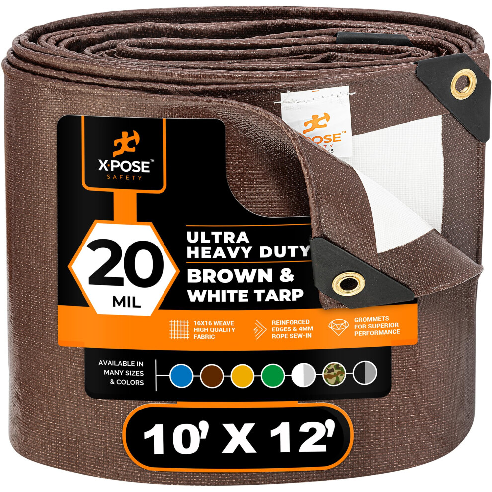 10' X 12' Brown/White Ultra Heavy Duty Tarp - 20 Mil Tarps Heavy Duty Waterproof - Large Outdoor Tarp Waterproof Tarp Cover For Rain Camping Tent Ta 810054456964