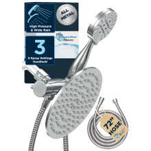 HammerHead Showers ALL METAL Dual Shower Head Combo - CHROME - 8 Inch Rainfall High Flow Shower Head & 3-Flow Handheld Shower Head High Pressure with