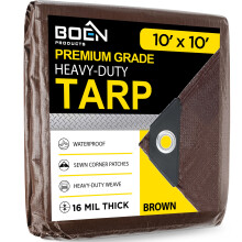 Ultra Heavy Duty Tarp Vattenttt Stort skydd | Brun 10' x 10' 16 Mil Tjock | Ripskra presenningar | Tjockt vvt material UV-bestndigt Perfekt f