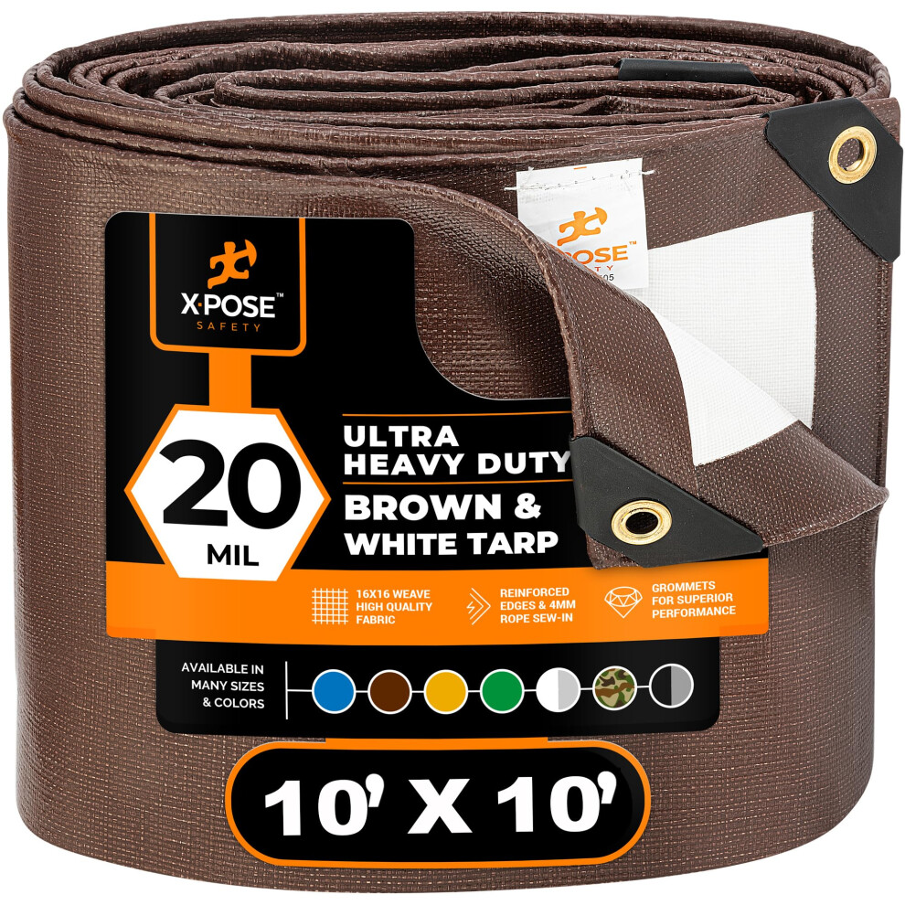 10' X 10' Brown/White Ultra Heavy Duty Tarp - 20 Mil Tarps Heavy Duty Waterproof - Large Outdoor Tarp Waterproof Tarp Cover For Rain Camping Tent Ta 810054456957