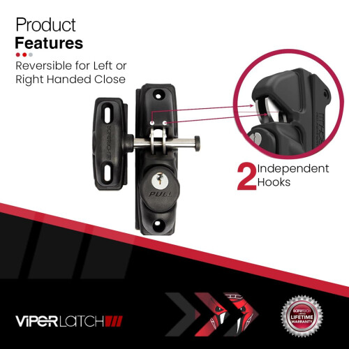 Microsoft Safetech ViperX1 Gravity Gate Latch | One-Sided Keyed Lock | 2 Hooks | Privacy Gate Latch 1