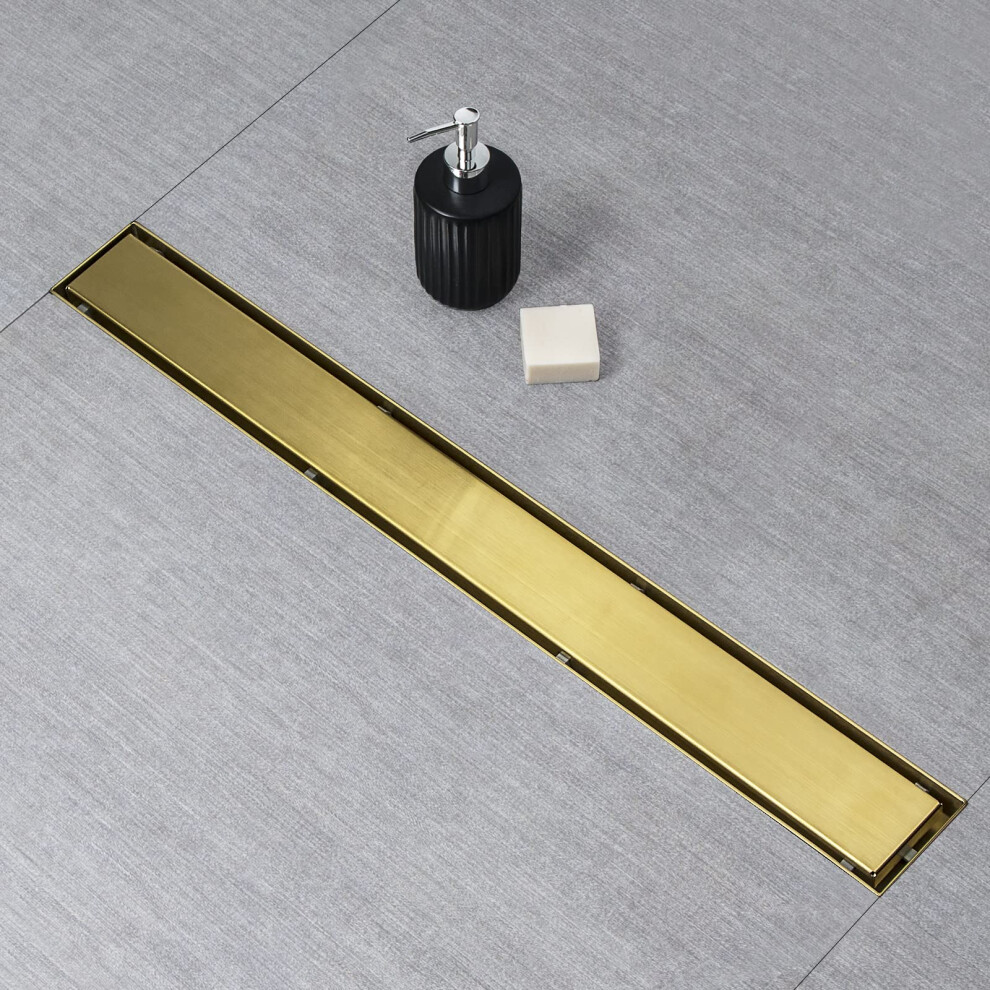 Sanitemodar Linear Shower Drain Gold Shower Drain 24 Inch With 2 In 1 Tile Insert And Flat Panel Aisi 304 Stainless Steel Gold Linear Shower Floor D 720482713860