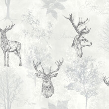 Arthouse Stag Mono Black Wallpaper - Etched Stag Designs - Textured Finish to Add Interest Accentuated with a Hint of Metallic for Eye Catching Style