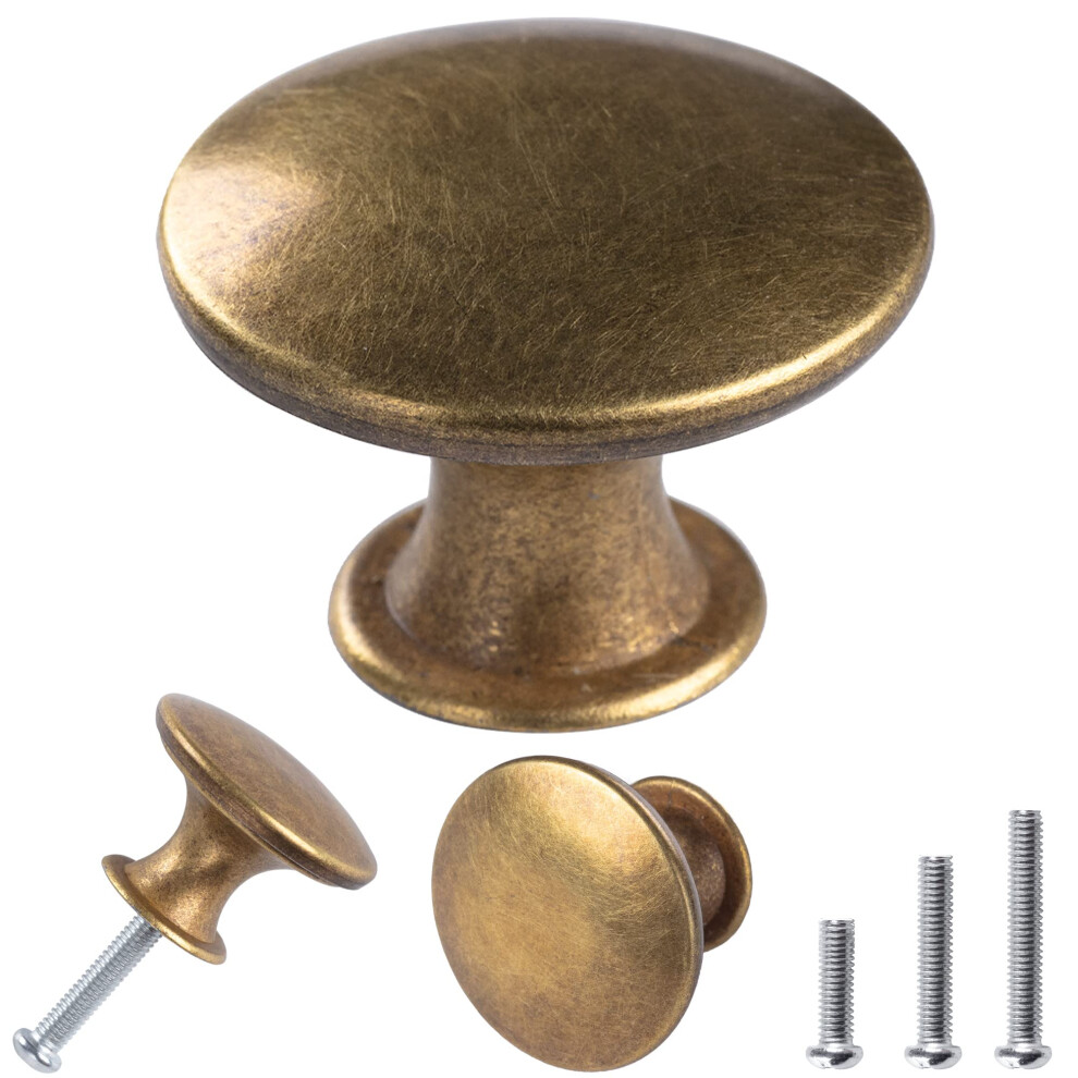 30 Pack Delicate Design Round Antique Brass Kitchen Cabinet Knobs Cupboard Door Knobs 1.18-Inch Yellow Bronze Drawer Handle Pulls Dresser Knobs With 3 741754659266
