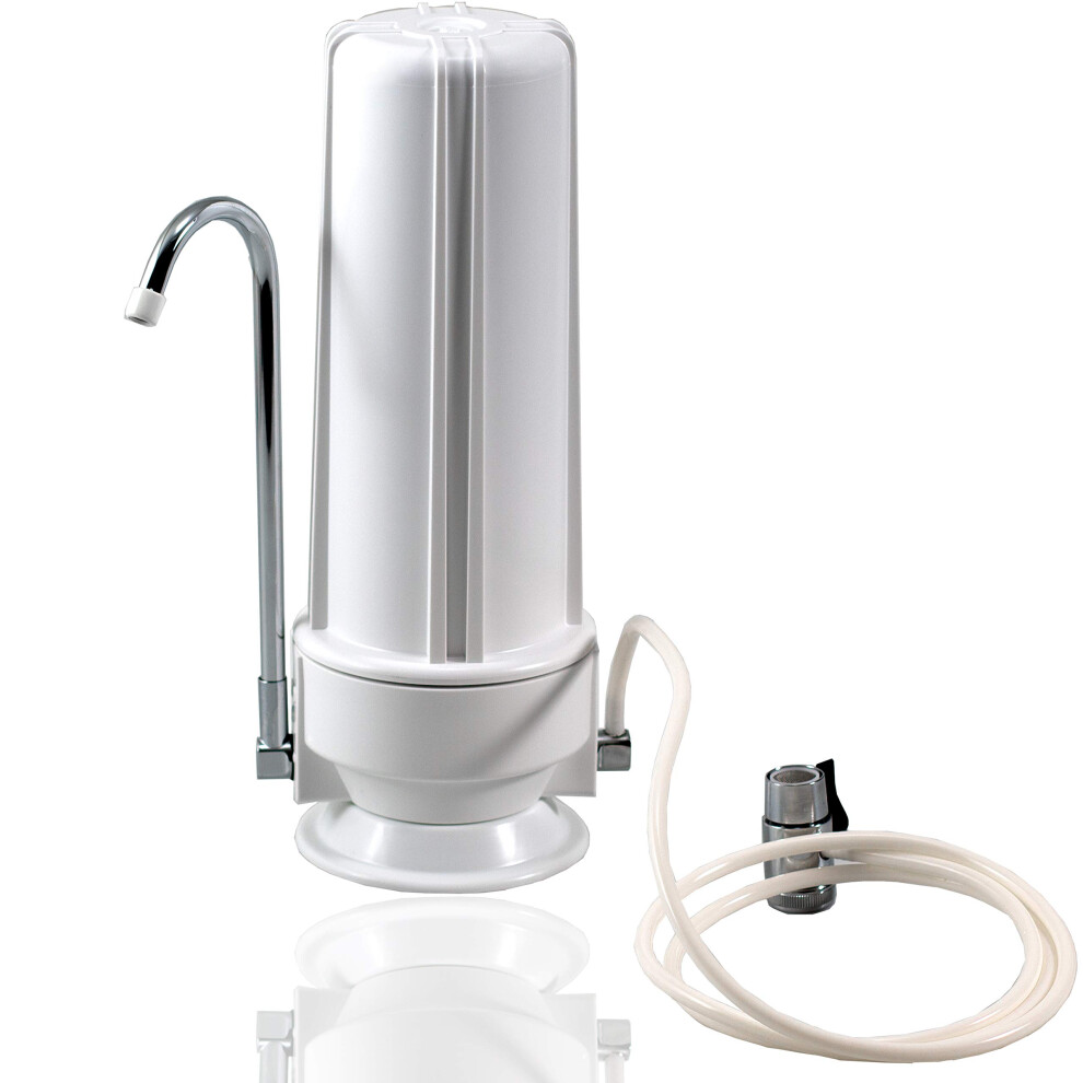 Système de filtration d'eau de comptoir NU Aqua - 1 étape avec robinet chromé - Purificateur d'eau potable et distributeur pour évier de cuisine