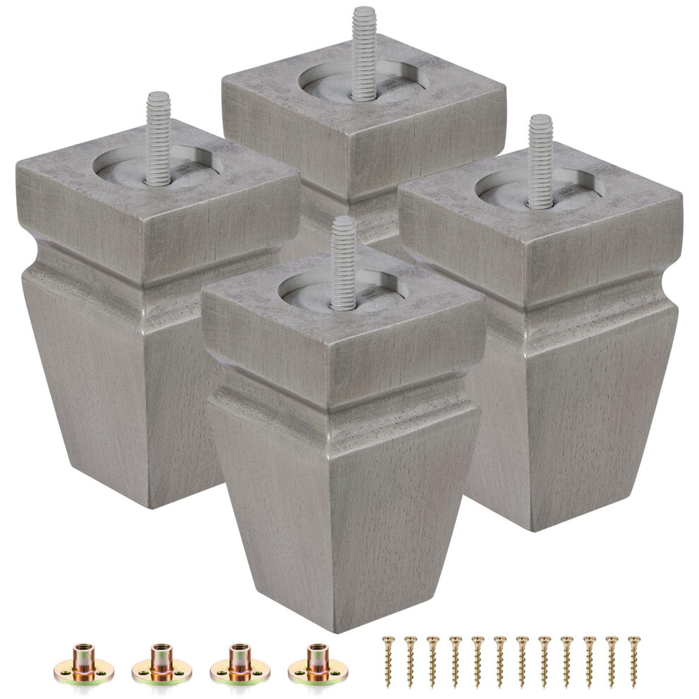 Lot de 4 pieds de meubles carrés en bois - Pieds de rechange en bois pour canapé, lit, banc, commode, pièces en bois d'hévéa pour table, canapé,