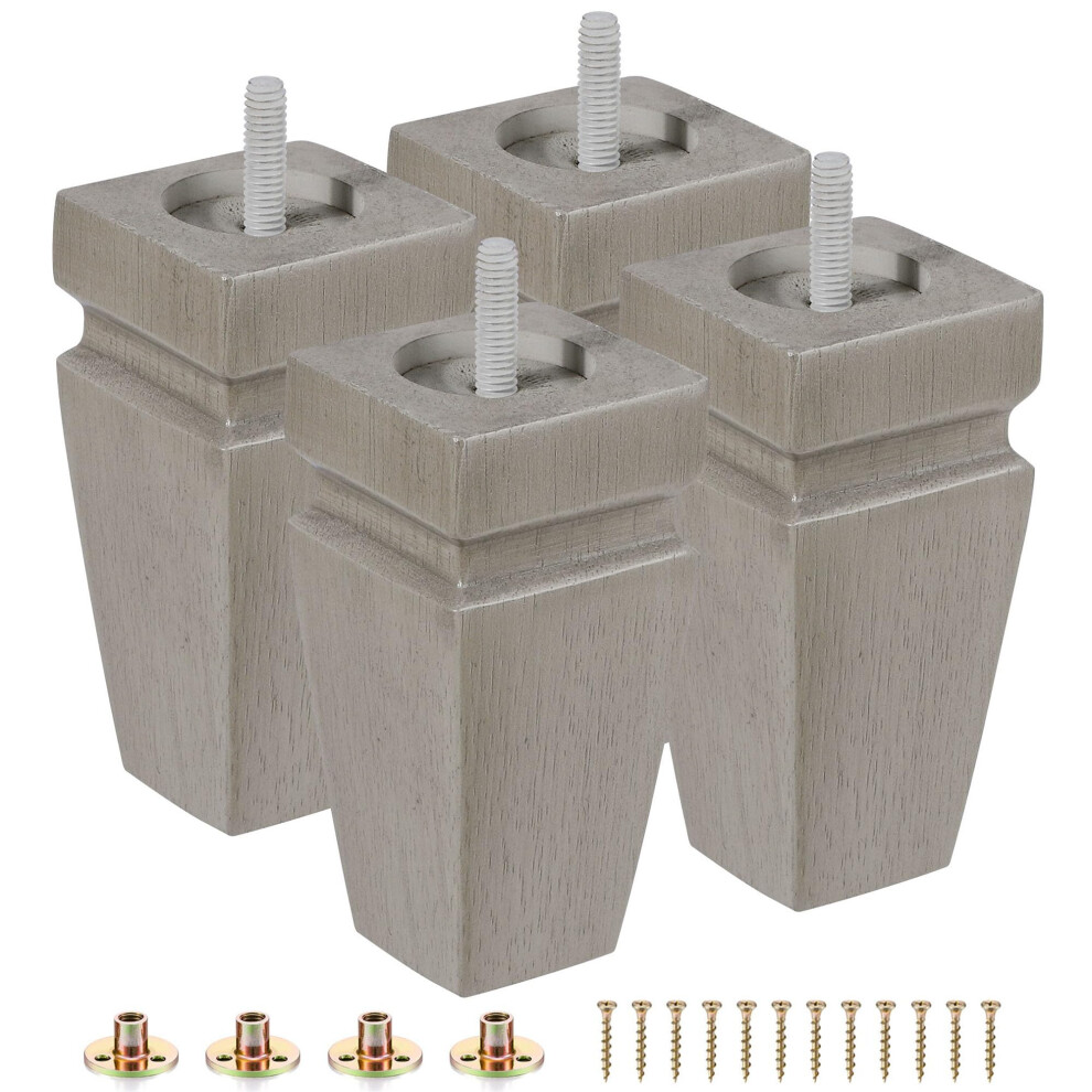 Lot de 4 pieds de meubles carrés en bois - Pieds de rechange en bois pour canapé, lit, banc, commode, pièces en bois d'hévéa pour table, canapé,