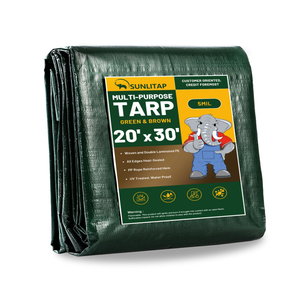 SUNLITAP 20x30Ft Tarp Cover 5 MIL Waterproof Poly Tarps  Light Duty Tarpaulin with Grommets  Reinforced Edges  Rip & Tear Proof  Multipurpose Finished-image-OPC-PGHSMV5-NEW