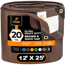 Tarpe de carton brun et 25 'marron / blanc ultra lourde - 20 mil TARPS TEPHERSE IMPHERISTRIE 12X25 - Extra grande tarre exterieure TARP TORP COVE
