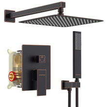 EMBATHER Oil Rubbed Bronze Shower System-12 Inches Shower Faucet Set with Square Rain Shower Head and Handheld High Pressure Shower Combo Set for