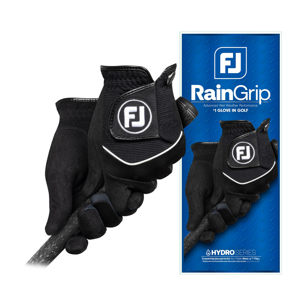 FootJoy Men's RainGrip Golf Glove, Black, Large, Pair