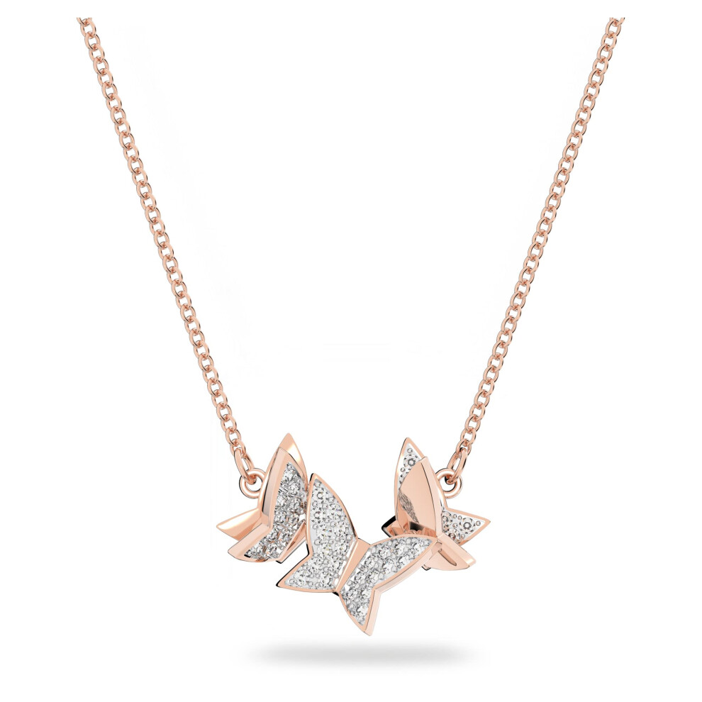 Swarovski Lilia Necklace, Butterfly, Rose-Gold Tone Plated White