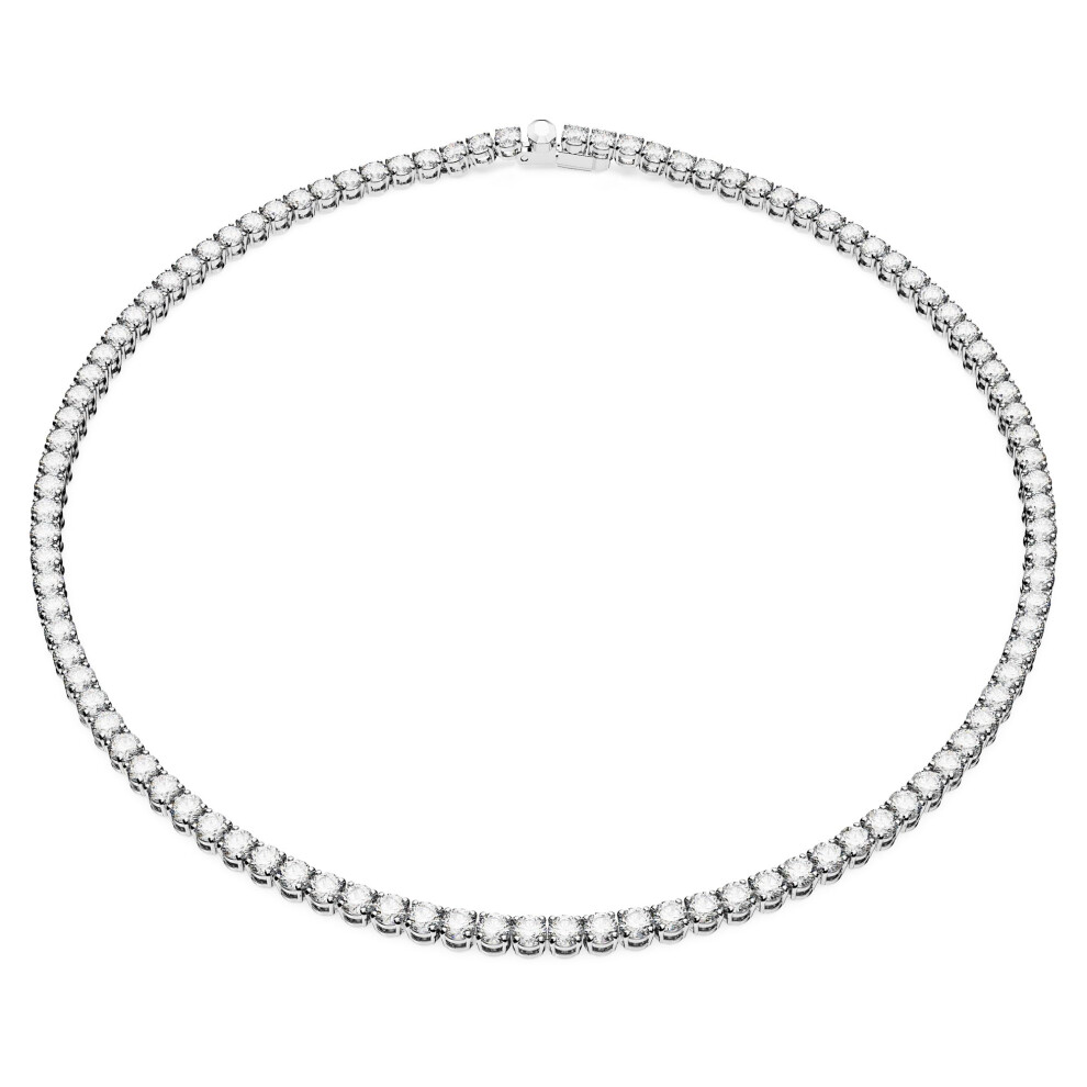 Swarovski Matrix Tennis Necklace, Round Cut, Clear, Rhodium Finished