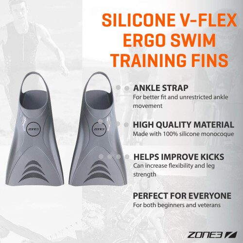 Zone3 Silicon V-Flex Ergo Schwimmtrainingstraining Flossen (Silber klein) 2