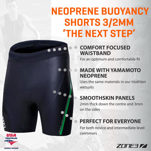 ZONE3 Neopren-Auftriebsshorts „The Next Step“ 3/2 mm (Schwarz/Grün X-Small) 2