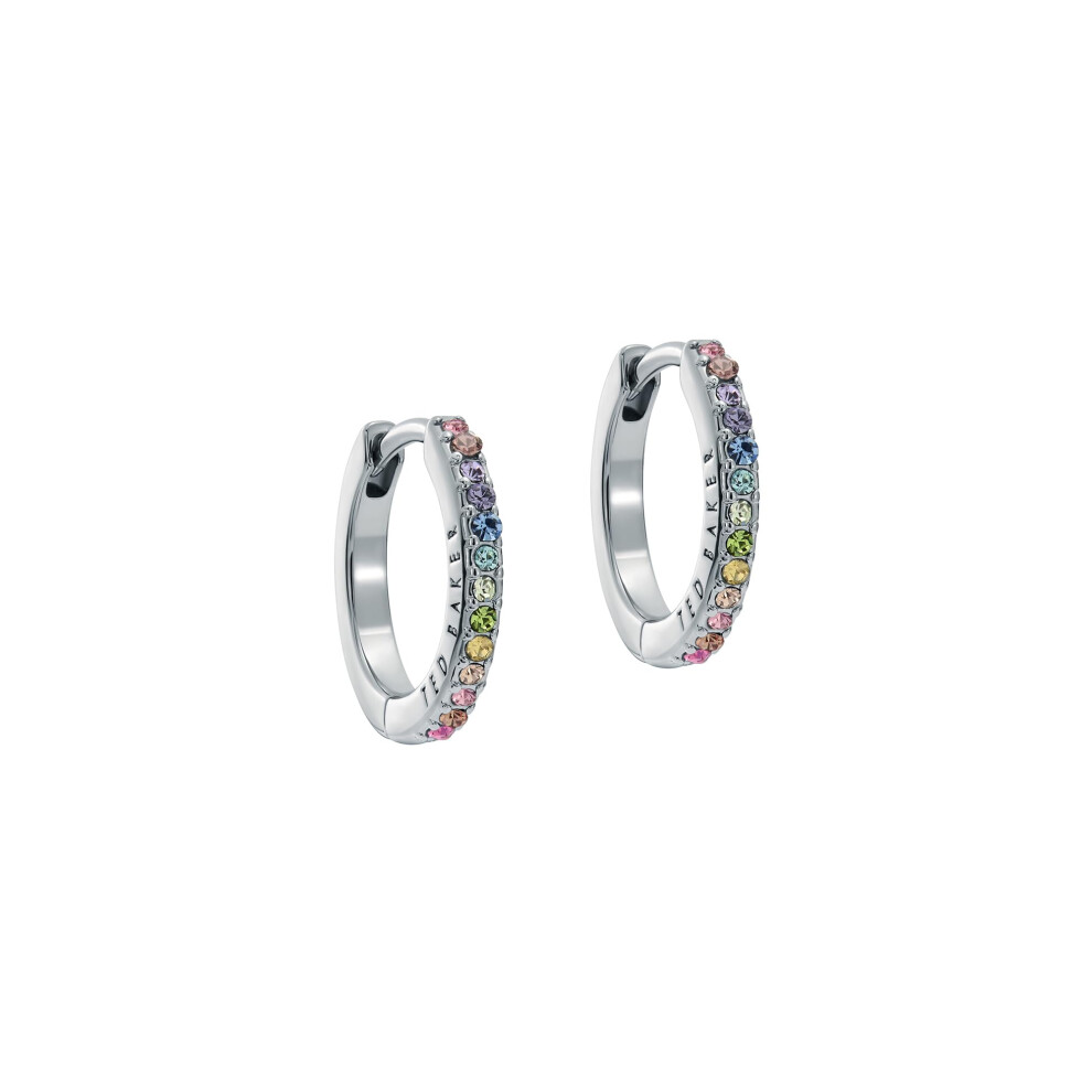 Ted Baker London Heplie Crystal Hoop Earrings For Women (Silver/Rainbow Pastel Crystal)