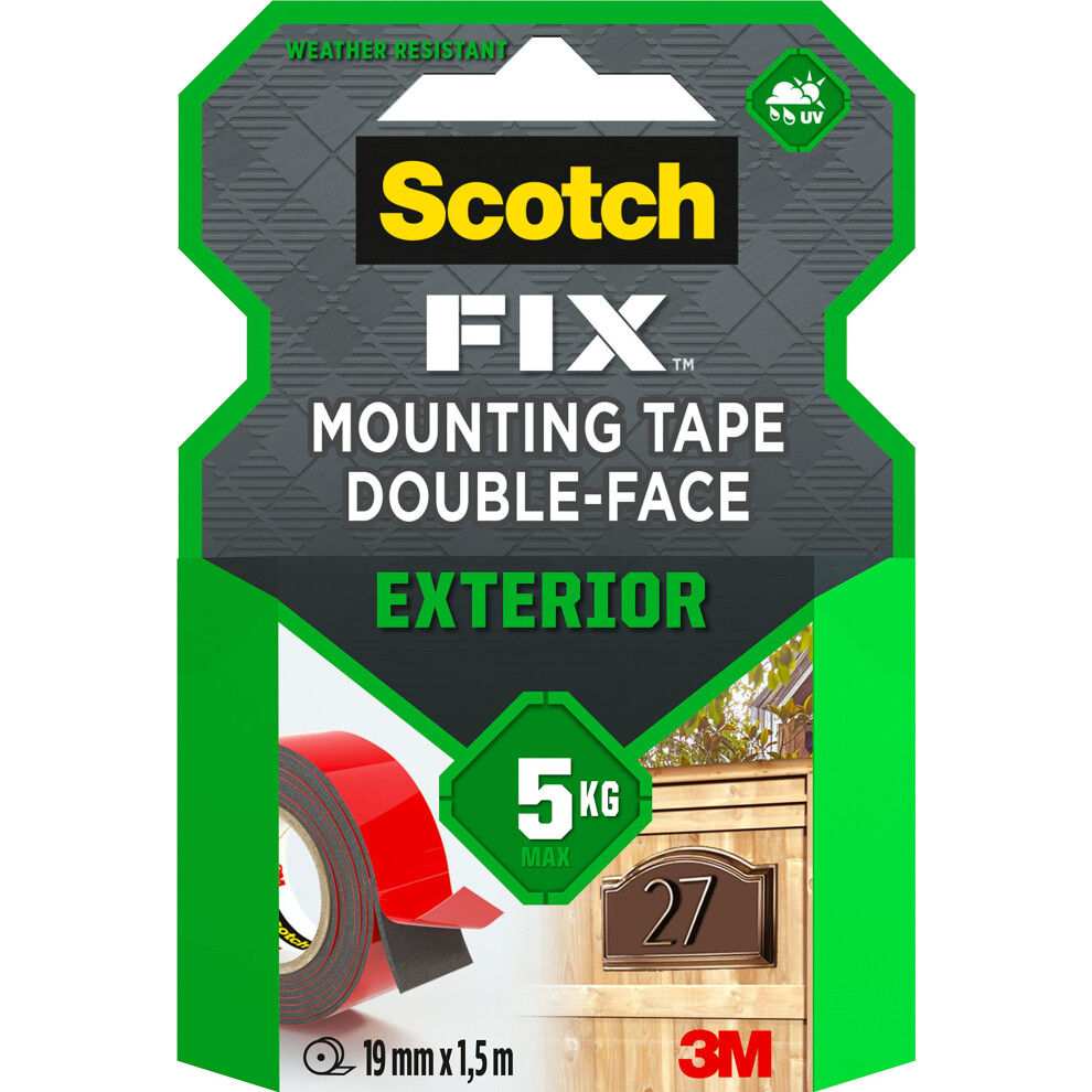 Scotchblue Scotch-Fix Exterior Mounting Tape 411-1915-P, 19Mm X 1,5M, 1 Roll/Pack (Packaging May Vary)