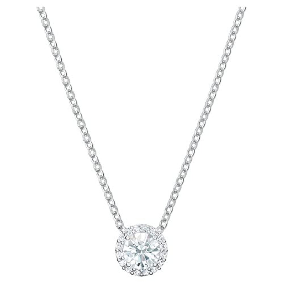 Pendentif Swarovski Angelic avec cristaux transparents circulaires et pav   de cristaux transparents sur une cha  ne plaqu  e rhodium