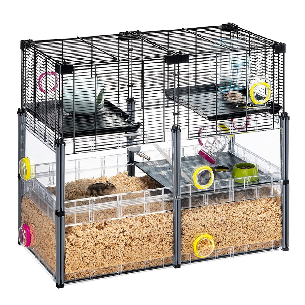 Ferplast Large Hamster Cage, Mouse Cage MULTIPLA Hamster Crystal, in Metal Mesh and Recycled Plastic, with Accessories, Black, Medium