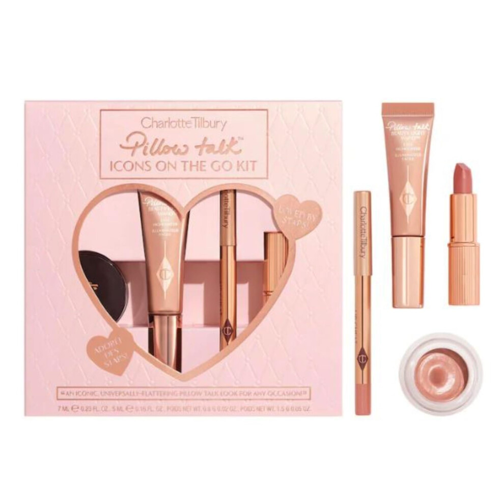 Charlotte Tilbury Limited Edition Pillow Talk Icons On The Go 4 Piece Makeup Kit - Mini Highlight, Mini Lip Liner, Lipstick, Full Size Eye Shadow