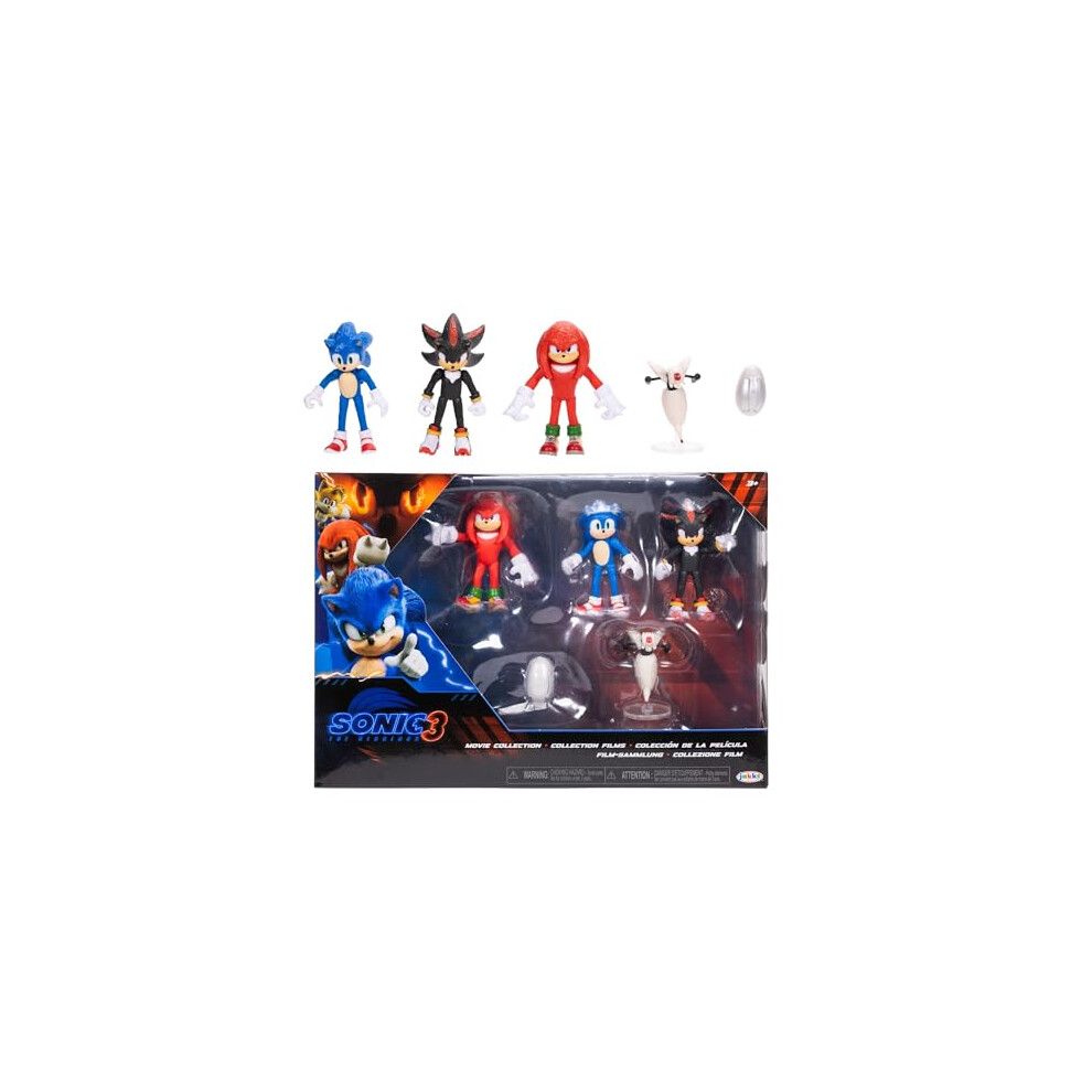 Sonic The Hedgehog Sonic 3 Movie Action Figures 2.5-Inch Movie Collector Toy Figure Multi-Pack Includes Sonic Knuckles Shadow Buzz Bomber & Drone- Officially Licensed To