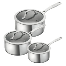 KUHN RIKON Allround Oven-Safe Induction Saucepan with Glass Lid, Set of 3, 16 cm/1.5 Litre, 18 cm/2.3 Litre and 20 cm/3.1 Litre, Stainless Steel, Silv
