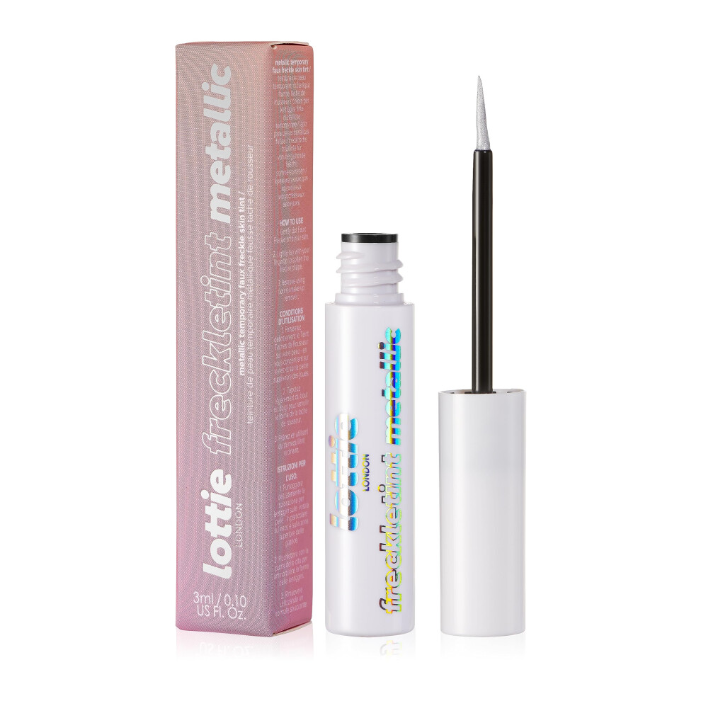Lottie London Freckle Tint- Metallic in Silver, Metallic Faux Freckle Pen with Precise Applicator to Create Easy Fake Freckles for a metallic sun-kiss