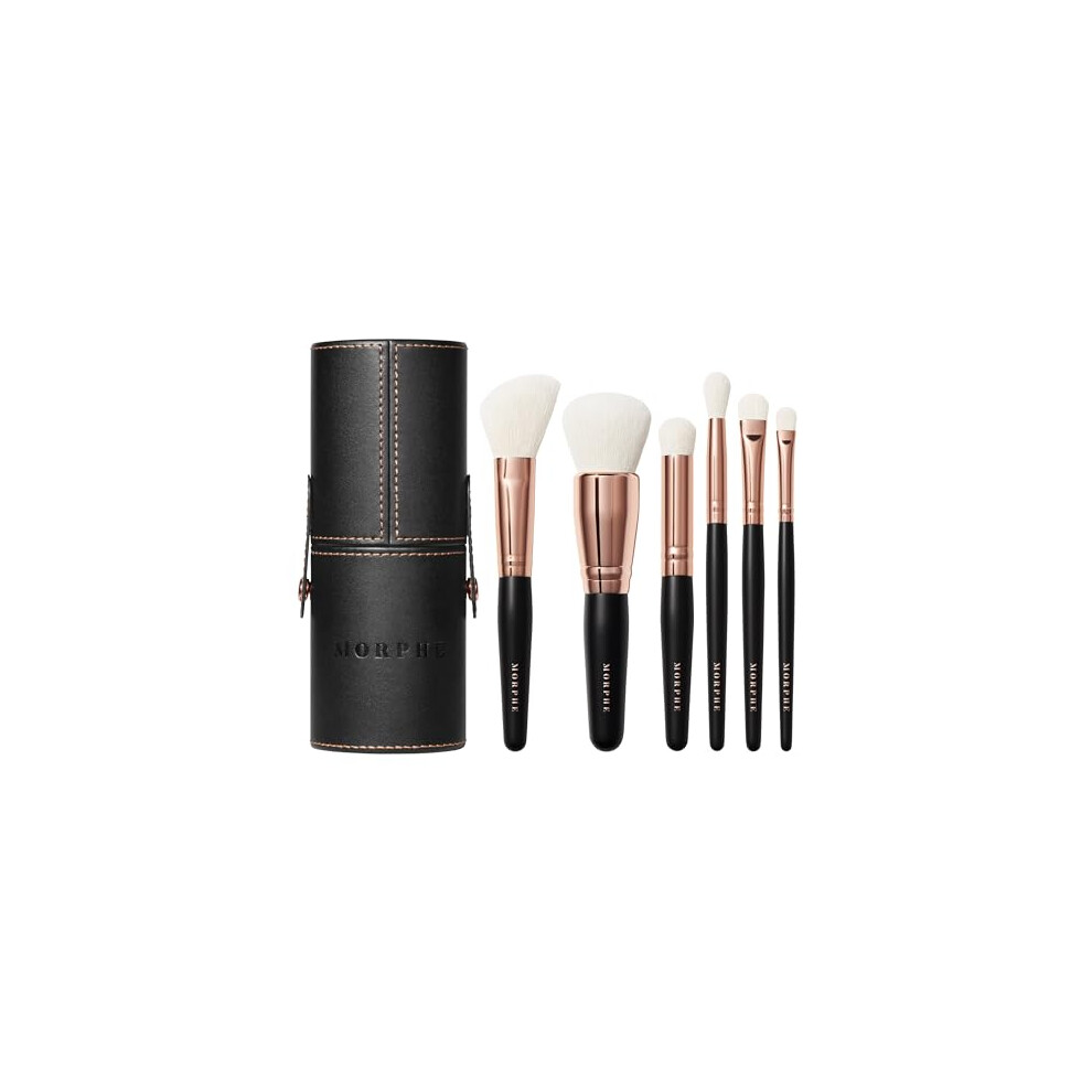 Morphe Rose Away Makeup Brushes - 6 Piece Makeup Brush Set of Eye and Face Brushes - Made with Synthetic Bristles and Includes Makeup Brush Case (6 Co