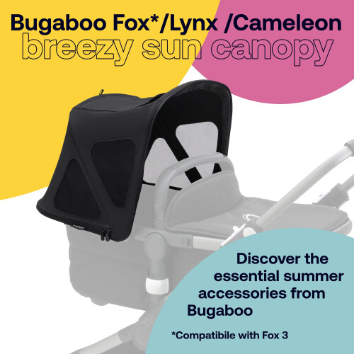 Bugaboo Bugaboo Breezy Sun Canopy, Extendable for Extra Coverage and Optimal Sun Protection, Water Repellent, Compatible with Fox/Cameleon 3/Lynx Strollers (M 2