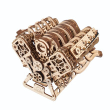 Quebra-cabeça 3D Mecânico - Ugears - Motor V8 - Madeira - 776 peças - Escala 1:6