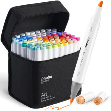 Ohuhu 72 Colour Brush Marker Set, Dual Tip, Brush & Chisel Sketch Marker for Kids, Artist, Students, Brush Markers for Sketching, Adult Coloring, Call