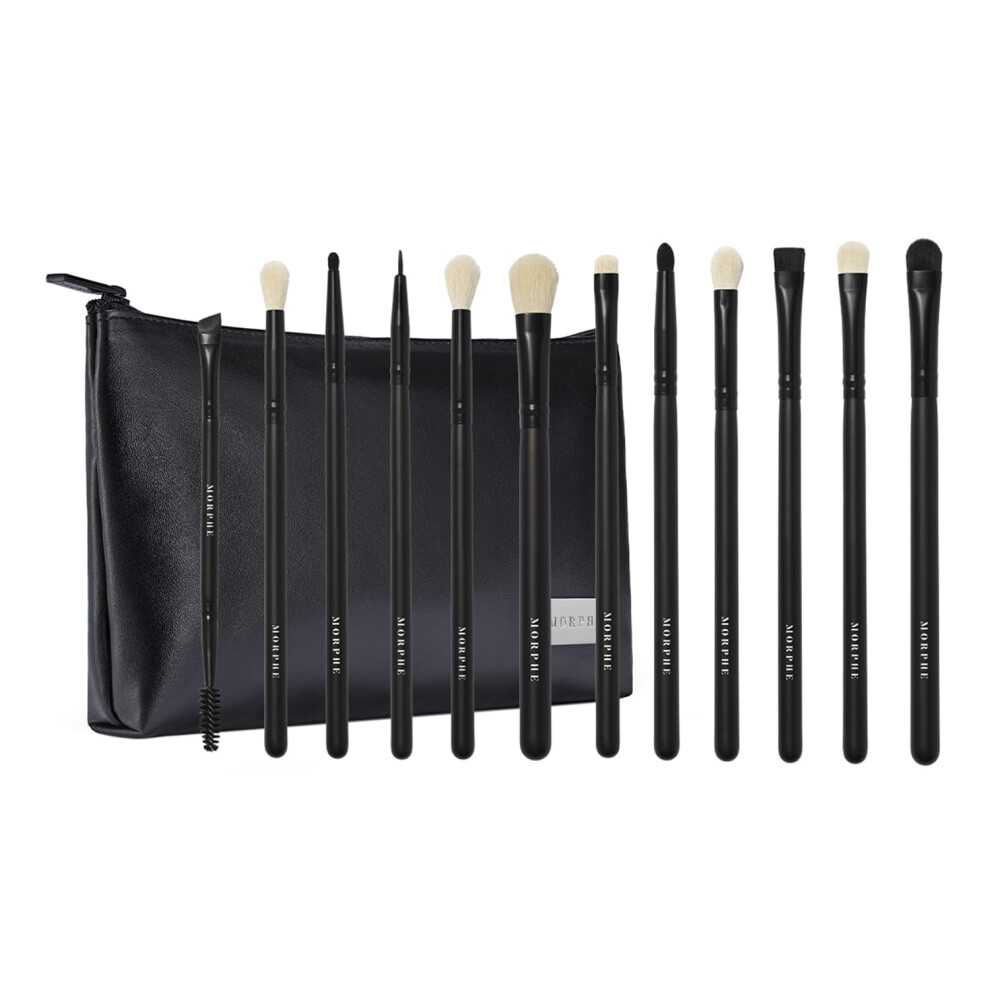 Morphe Eye Obsessed Makeup Brushes - 12 Piece Eyeshadow Brush Set - Lining, Blending & Angled Eyeshadow Brushes - Made with Natural & Synthetic Bristl