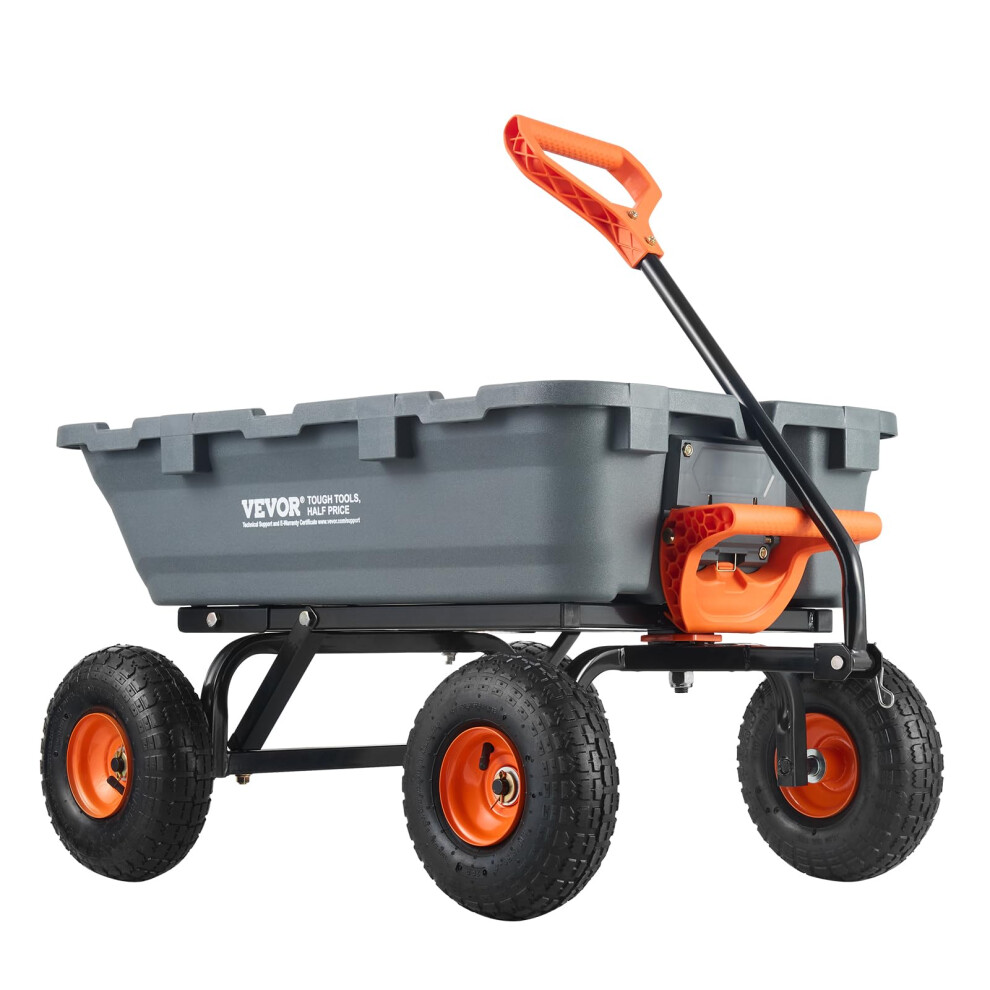 VEVOR 1200lbs 7Cu.Ft. Garden Dump Cart with 2-in-1 Convertible Handle and 13in All Terrain Wheels, Heavy Duty Poly Yard Dump Wagon Utility ATV Trailer
