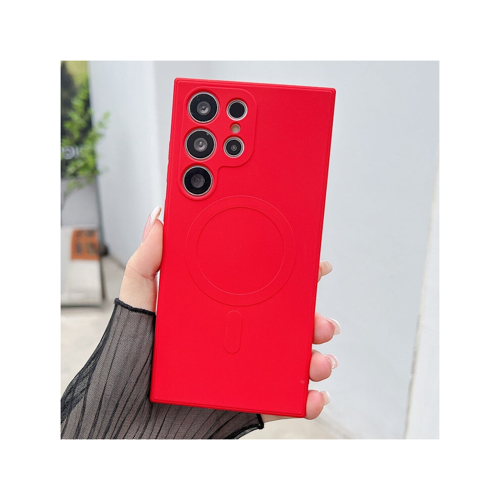 (Red, For Samsung Galaxy S24 Ultra 5G) Solid Colour Liquid Silicone MagSafe Magnetic Phone Case