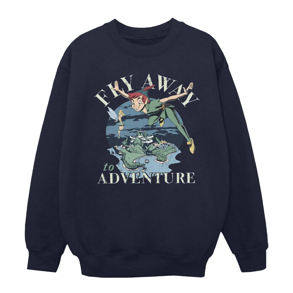 (L, Navy Blue) Disney Mens Peter Pan Fly Away To Adventure Sweatshirt