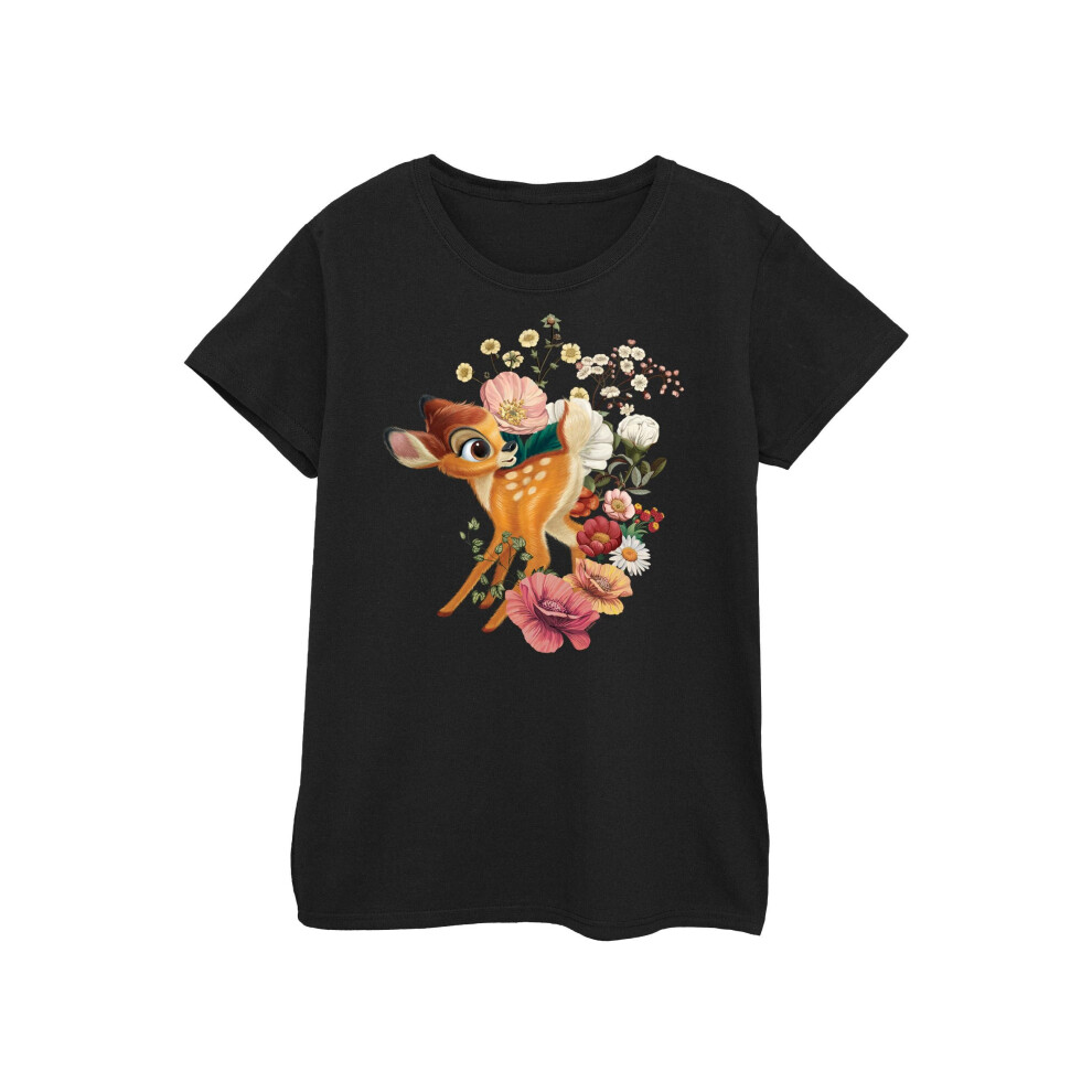 (L, Black) Disney Womens/Ladies Bambi Meadow Cotton T-Shirt