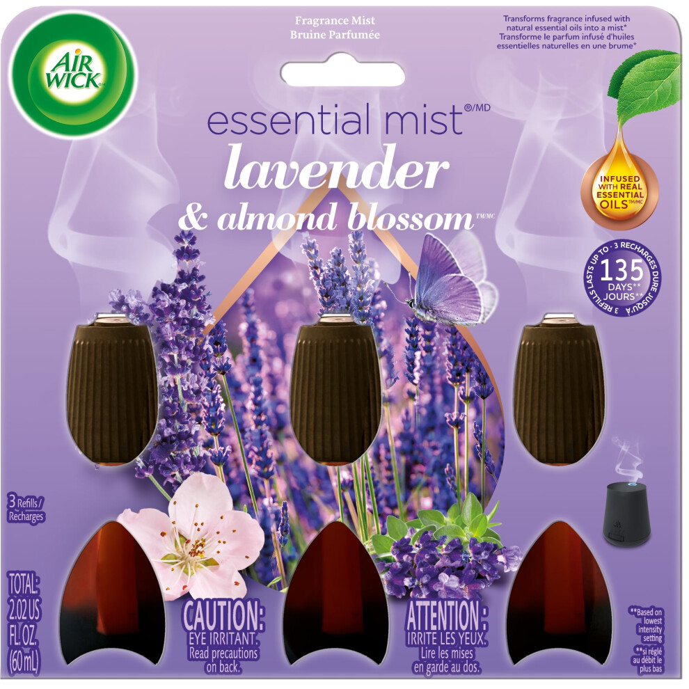 Air Wick Essential Mist Refill  3 ct  Lavender and Almond Blossom  Essential Oils Diffuser  Air Freshener