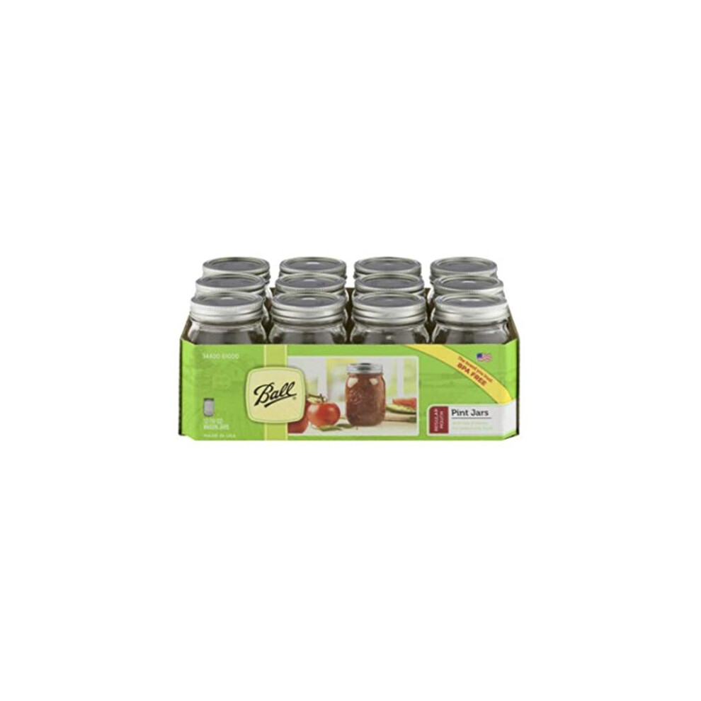 12 Ball Mason Jar with Lid - Regular Mouth - 16 oz by Jarden (Packs of 12)