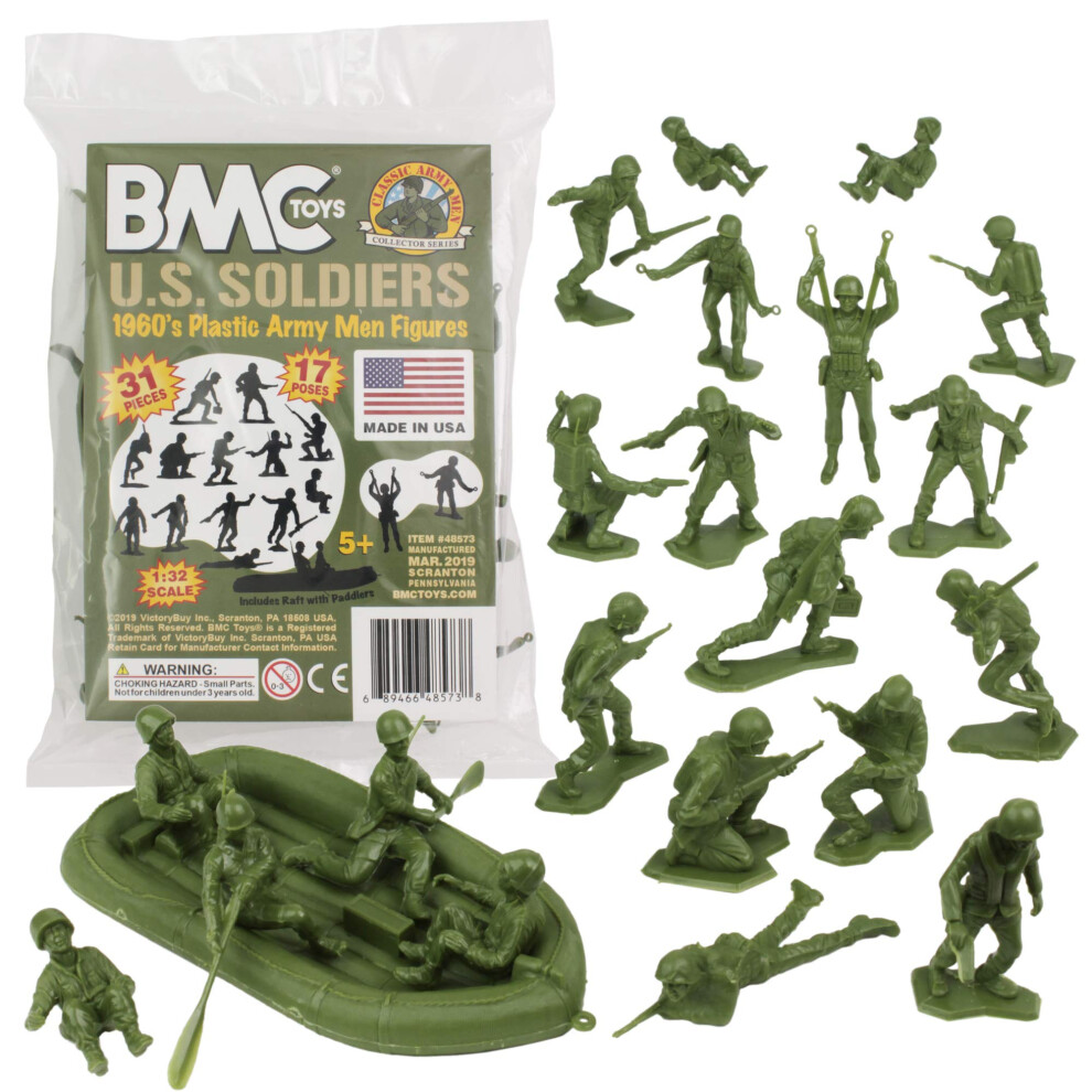 Bmc Toys Bmc Marx Plastic Army Men Us Soldiers - Od 31Pc Ww2 Figures - Made In Usa Green