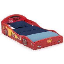 Delta Children Disney Pixar Cars Lightning McQueen Race Car Sleep and Play Toddler Bed with Attached Guardrails