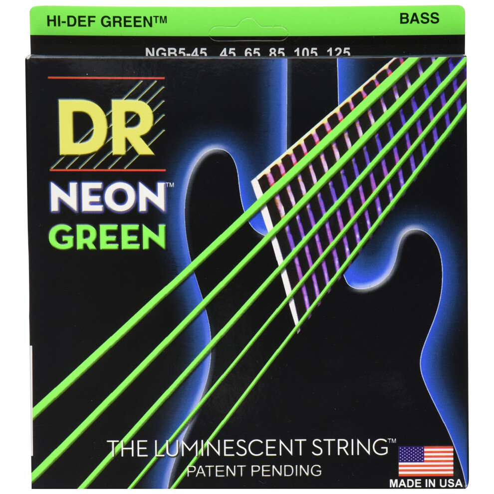 Dr Strings NGB5-45 Set Basso A 5 Corde, Nichelato, Verde Neon (45-125)-image