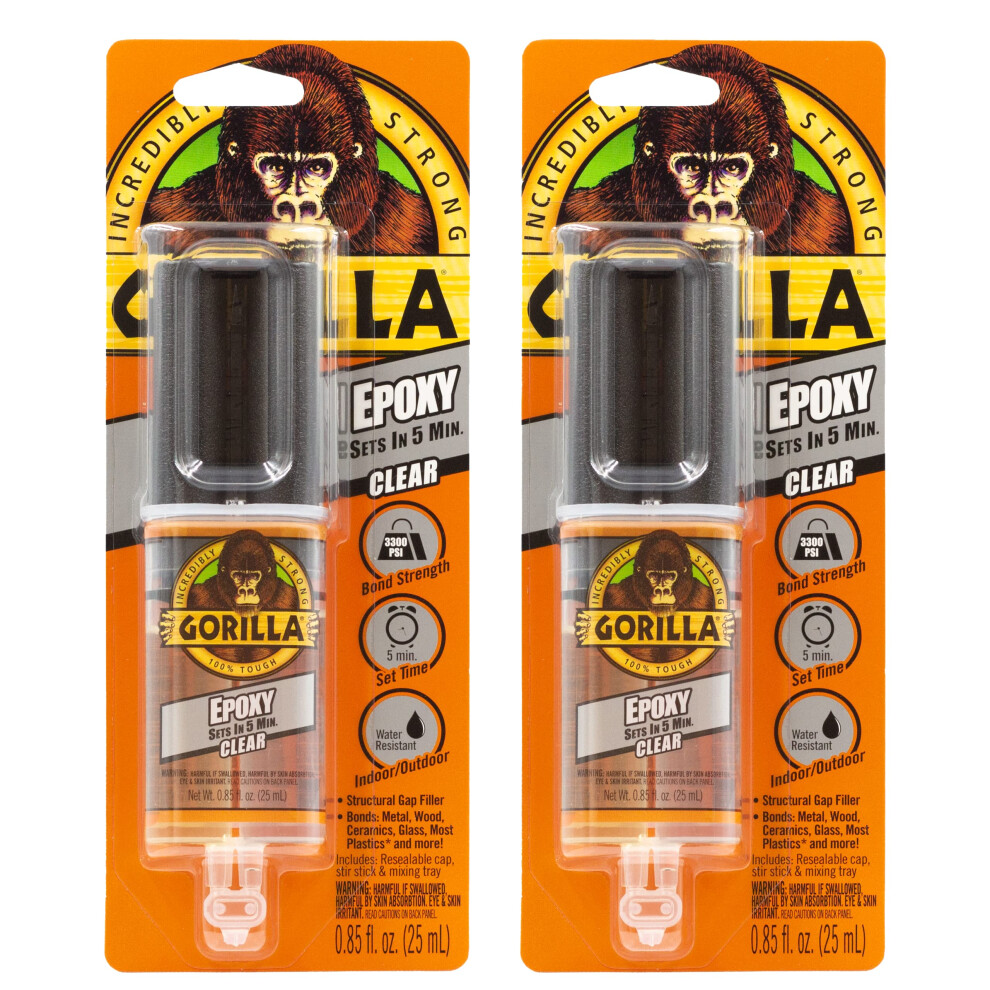 Gorilla 2 Part Epoxy  5 Minute Set  .85 Ounce Syringe  Clear  (Pack of 2)